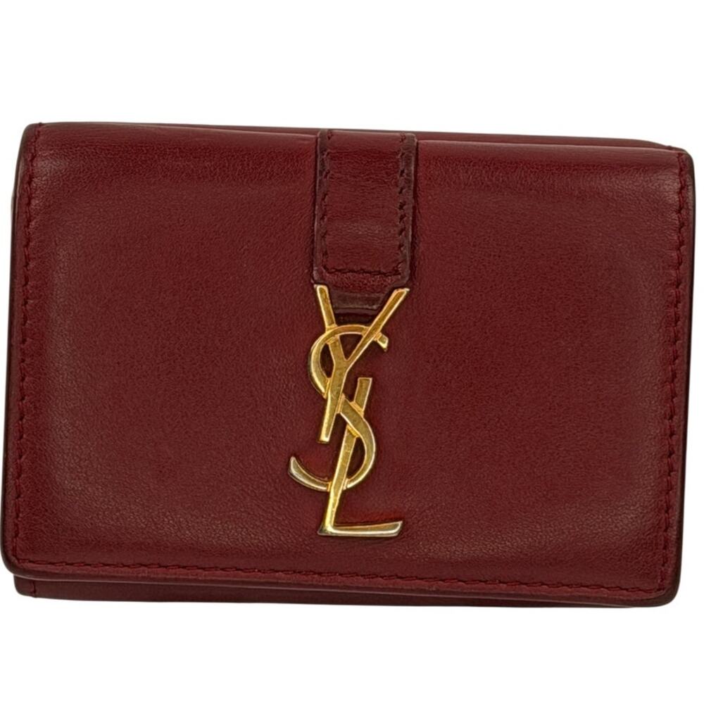 Saint Laurent Fold Pursee Tiny Compact Wallet YSL Bordeaux Leather